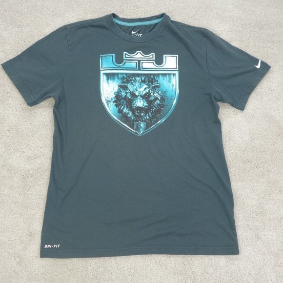 Nike Shirt Mens Large Blue Lebron James Lions Crest Short Sleeve Crew Dri Fit - Picture 1 of 8